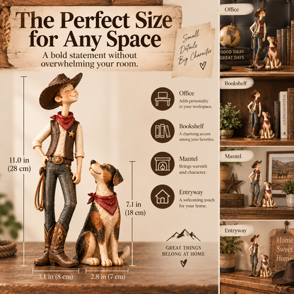 Cowboy & Loyal Dog Figurine Set – Rustic Western Home Decor & Gift for Men