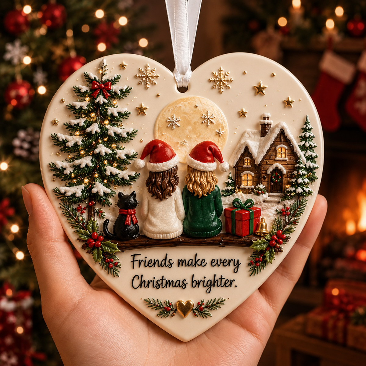 Best Friends Christmas Heart Ornament – “Friends Make Every Christmas Brighter” Keepsake Gift