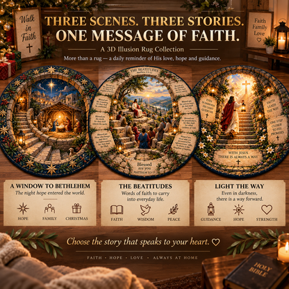 Walk in Faith – 3D Christian Story Round Rug Collection ✨