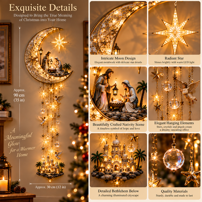 ✨ Holy Night Moon – Illuminated Nativity Christmas Wall Hanging