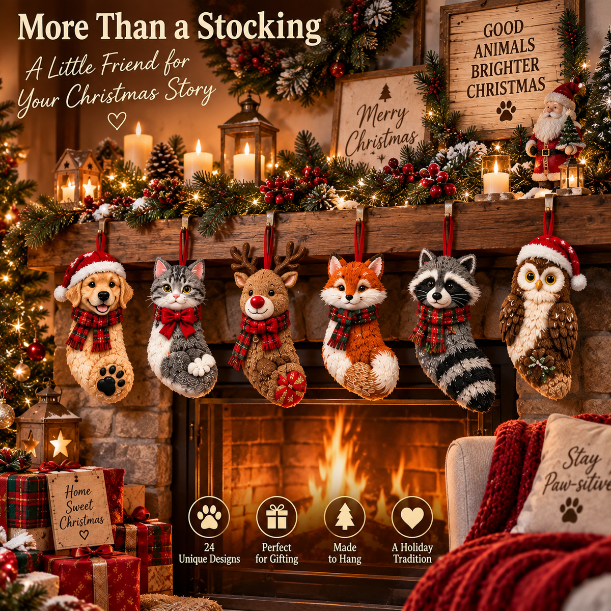 24 Days of Christmas Animal Stockings Advent Calendar – 24 Unique Animal Stocking Ornaments for Christmas Tree & Family Holiday Fun