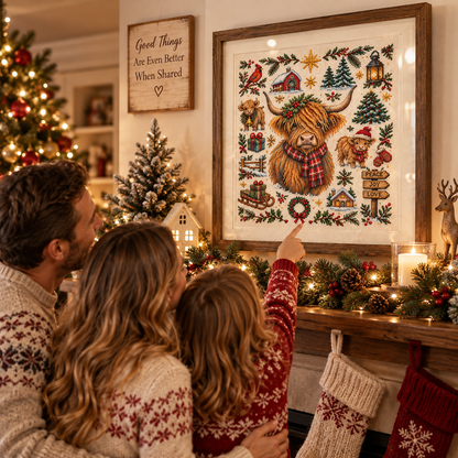 🐮 A Highland Christmas – Cozy Holiday Cross Stitch Kit