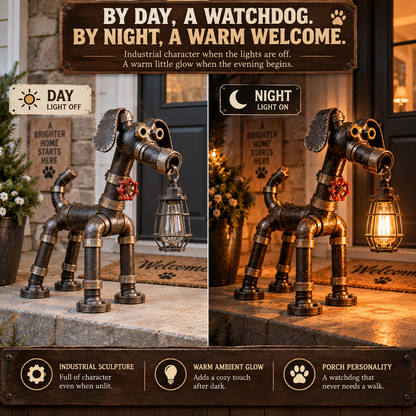 Pipe Pup Watchdog Lamp – Industrial Dog Lantern Sculpture 🐾💡
