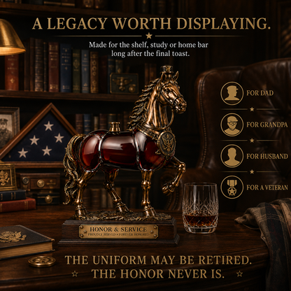 Honor & Service Military Retirement Horse Decanter – Veteran Commemorative Keepsake Gift