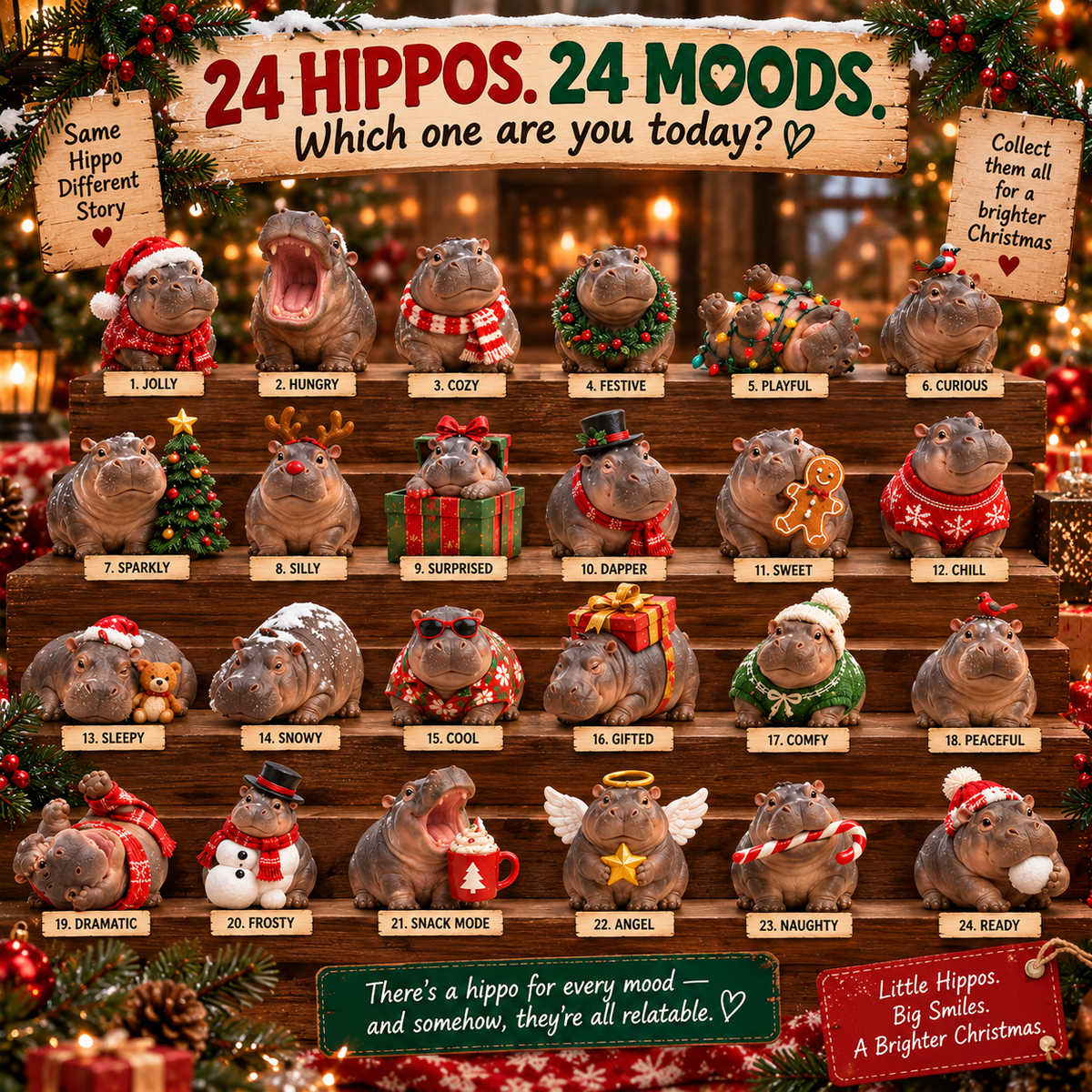 🦛🎄24 Hippos. 24 Moods. – A Christmas Collection Full of Personality