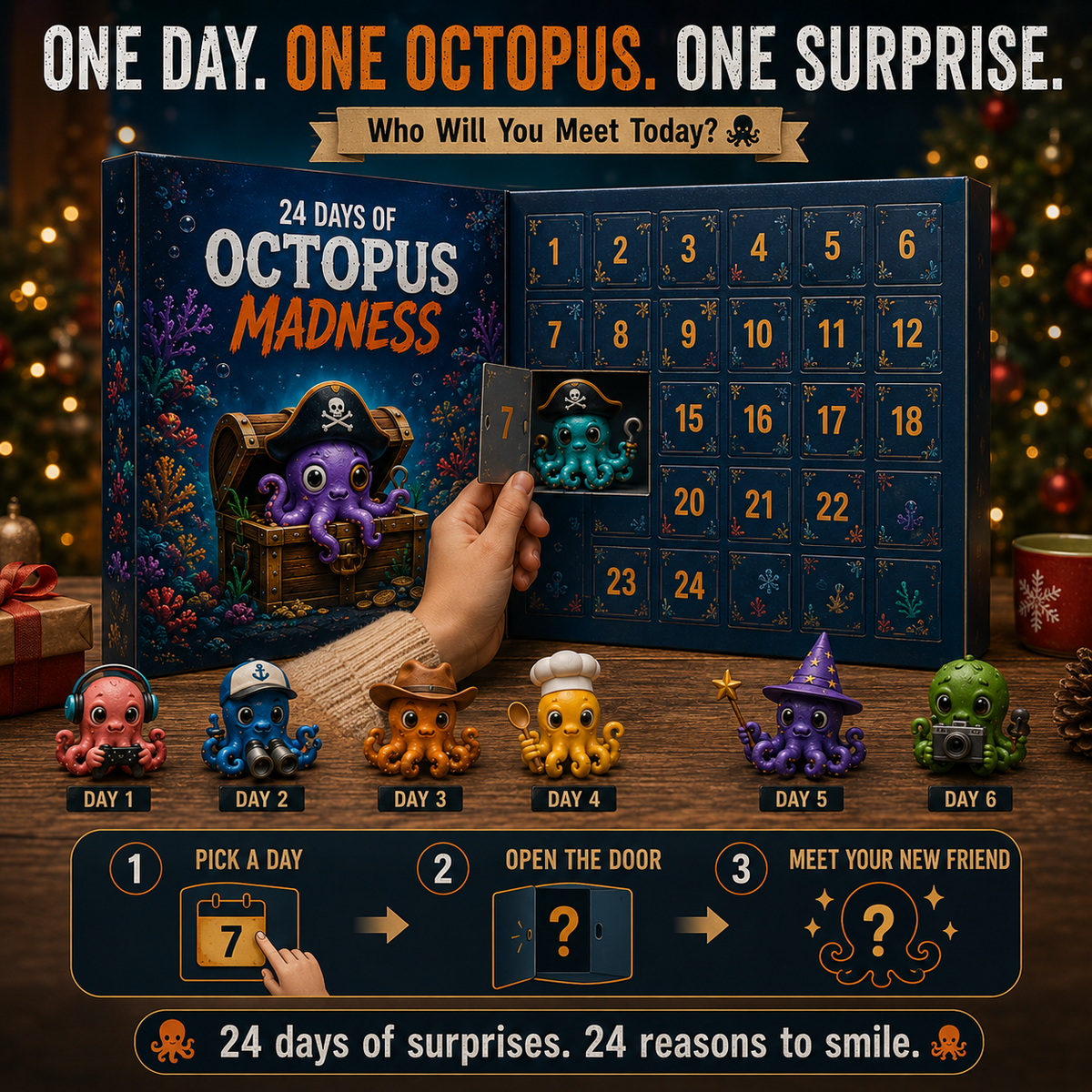 🐙 24 Days of Octopus Madness Advent Calendar – 24 Unique Octopus Characters & Crazy Personalities