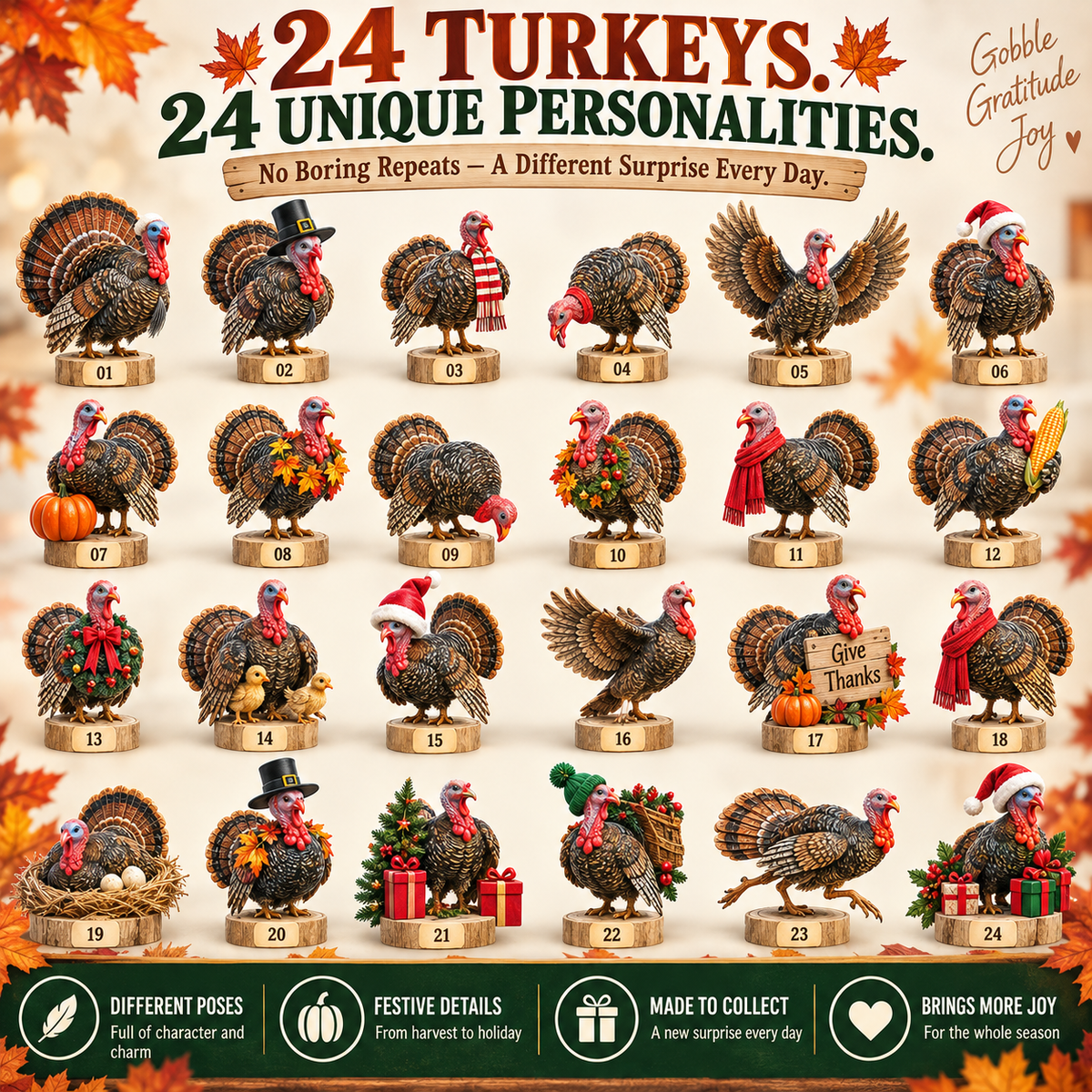 🦃 24 Thankful Turkeys – 24 Days of Gratitude Holiday Countdown