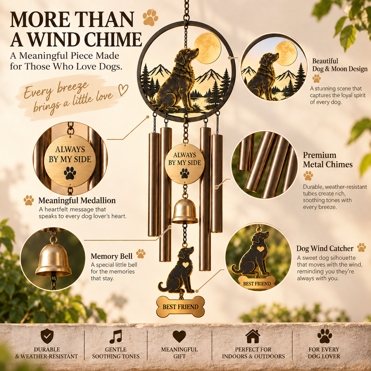 🐾 Always By My Side – Dog Lover Wind Chime with Memory Bell 🔔