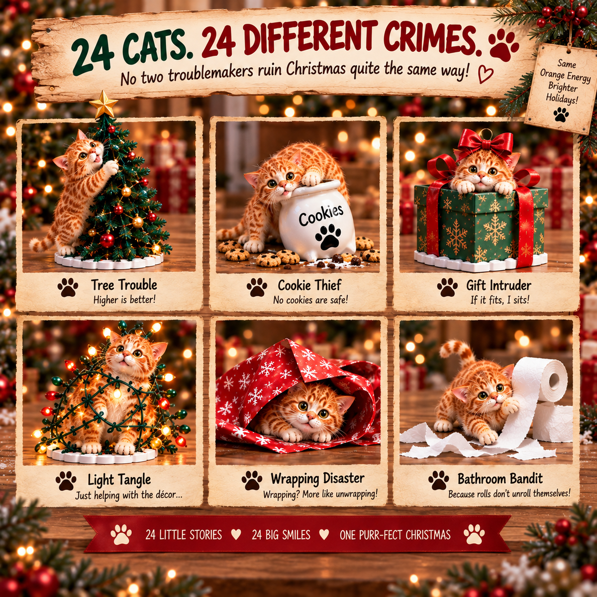 🐾 24 Days of Orange Cat Christmas Chaos — 24 Mischievous Kitties