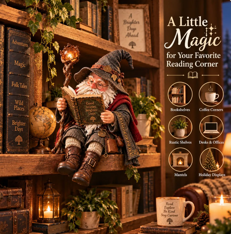 🔥LAST DAY 50% OFF🧙‍♂️ The Wandering Scholar Gnome – Enchanted Reading Wizard Figurine