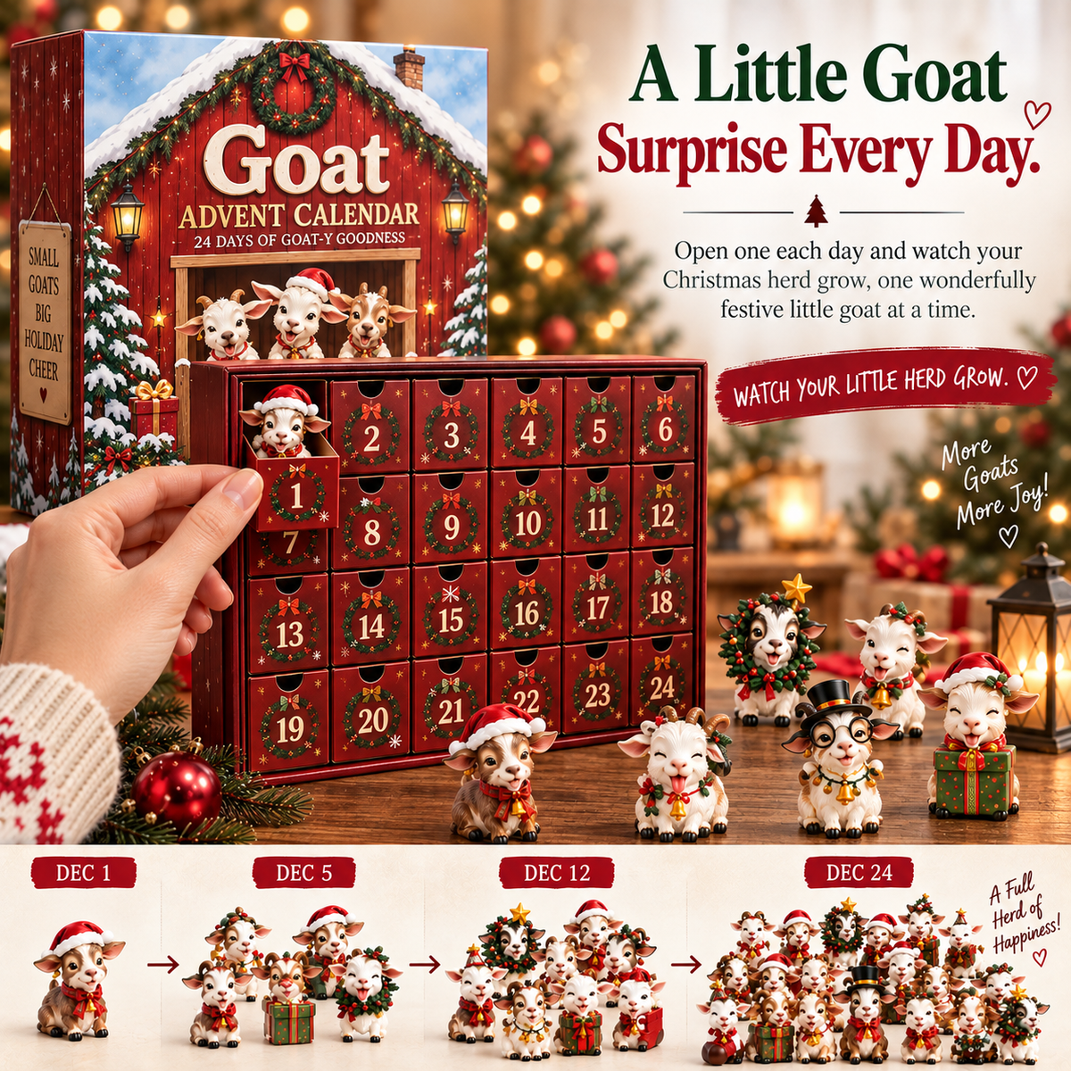 Goat Advent Calendar – 24 Days of Goat-y Goodness, 24 Unique Christmas Goat Collectibles