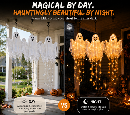 👻 Lighted Floating Ghost Hanging Chandelier – Halloween LED Porch Decoration