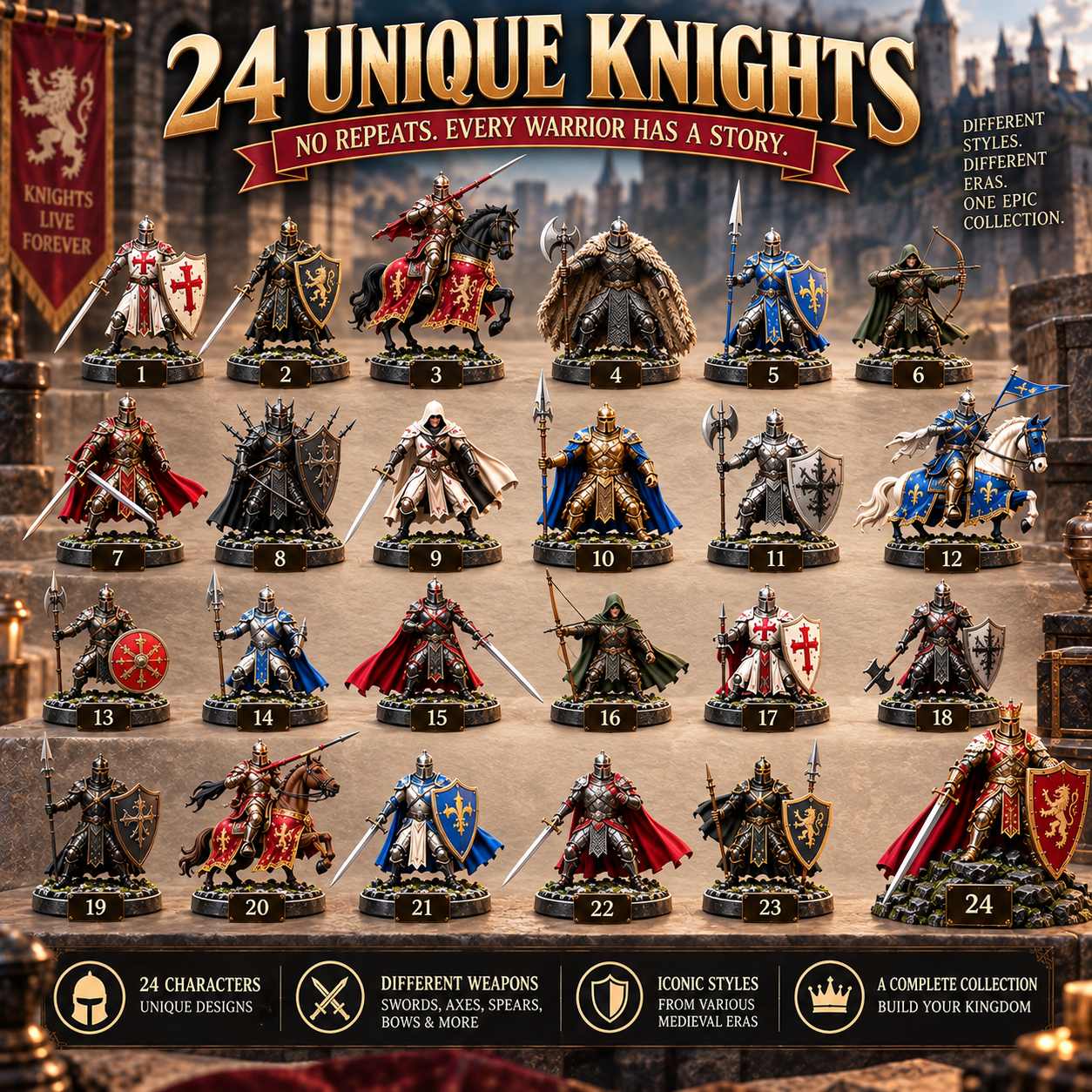 ⚔️ 24 Days of Medieval Legends – 24 Unique Knight Collectible Figures 🏰