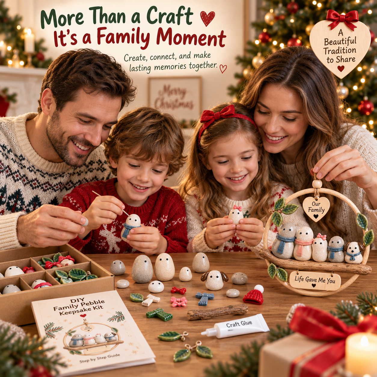 DIY Family Pebble Keepsake Kit – Create Your Own Family Christmas Ornament, Meaningful Holiday Craft & Gift