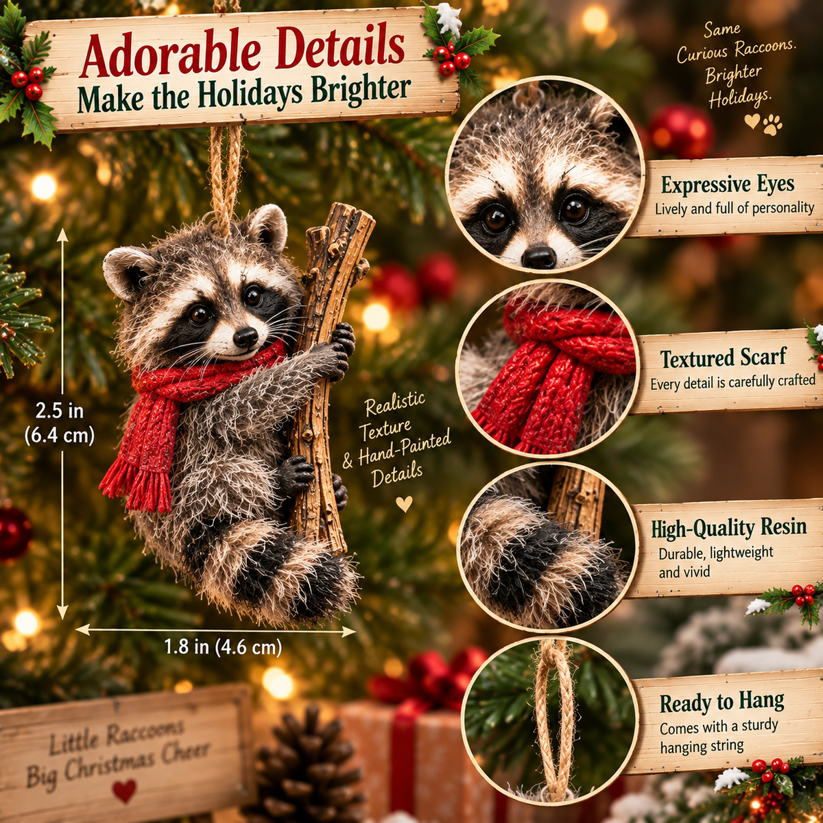 🦝🎄 24 Little Christmas Troublemakers – Raccoon Ornament Collection