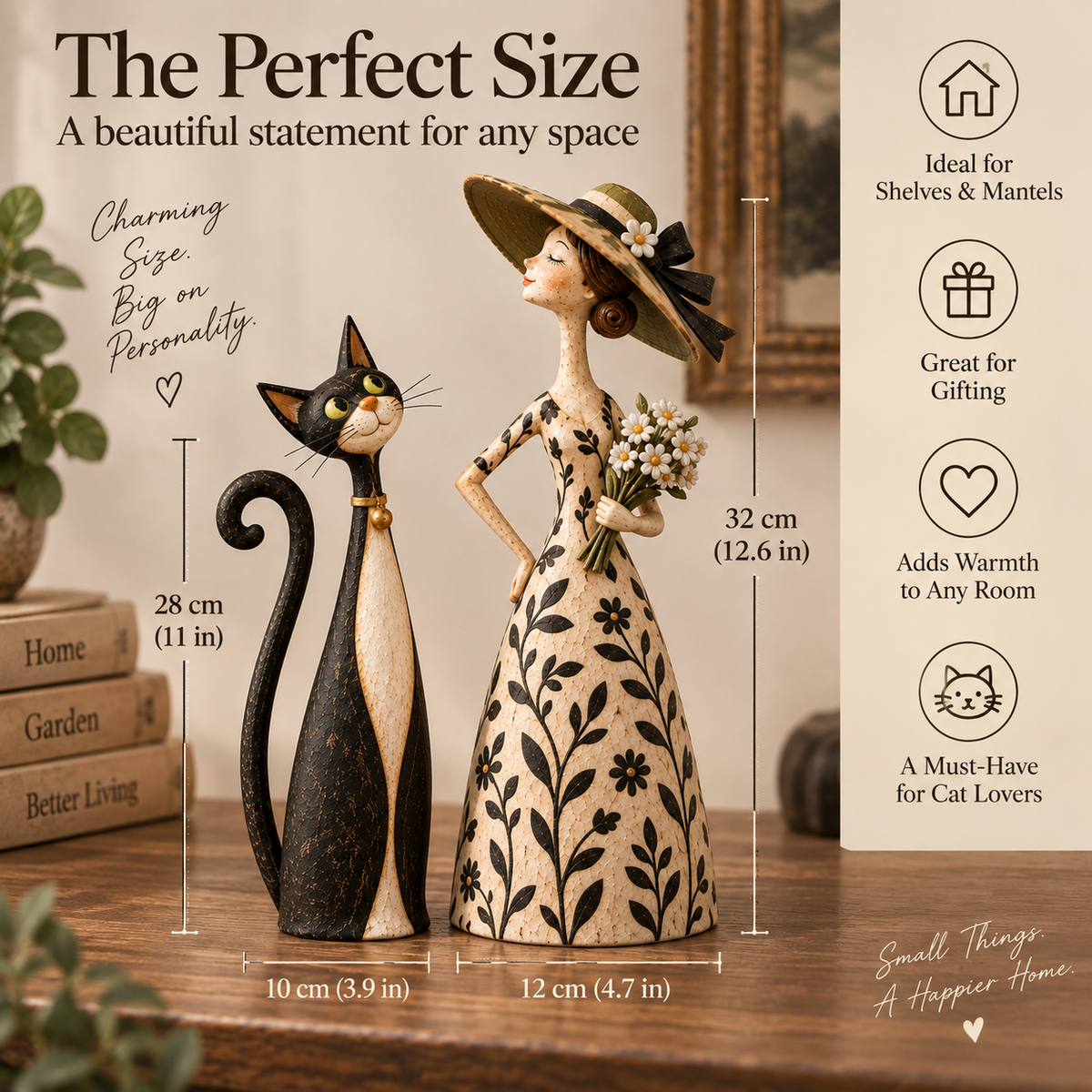 Whimsical Lady & Cat Figurine Set – Vintage-Inspired Home Decor for Cat Lovers