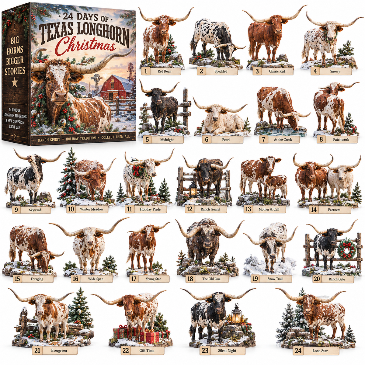 🐂🎄Texas Longhorn Christmas – 24 Ranch Legends Collection