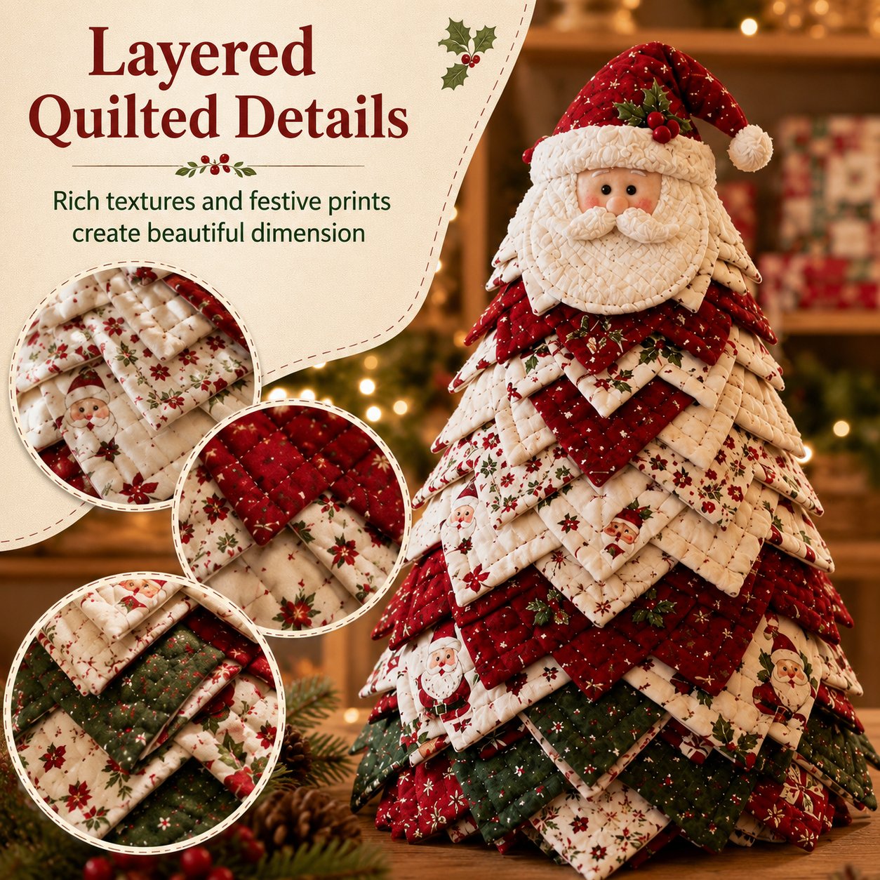 🔥LAST DAY 69% OFF🎄 DIY Quilted Santa Christmas Tree Kit – Handmade Holiday Craft & Festive Tabletop Decor