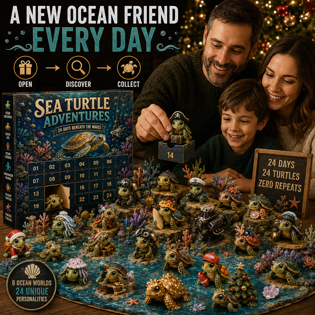 🌊🐢Sea Turtle Adventures Advent Calendar – 24 Unique Ocean Turtle Collectibles