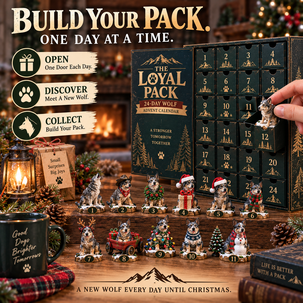 🐺🎄 The Loyal Pack – 24-Day Wolf Advent Calendar, 24 Collectible Wolf Figurines for Christmas 🎁