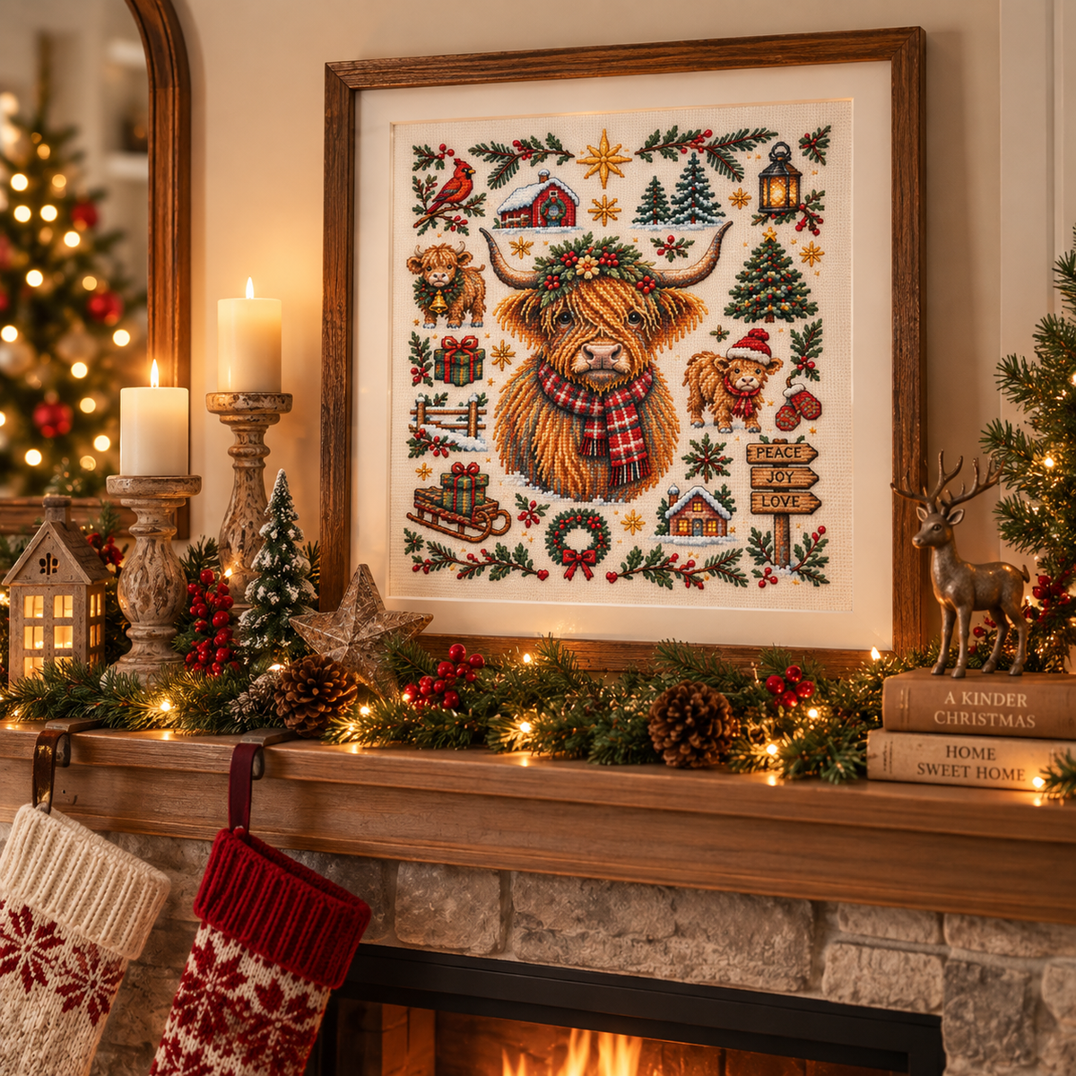 🐮 A Highland Christmas – Cozy Holiday Cross Stitch Kit