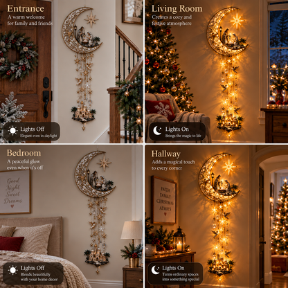 ✨ Holy Night Moon – Illuminated Nativity Christmas Wall Hanging