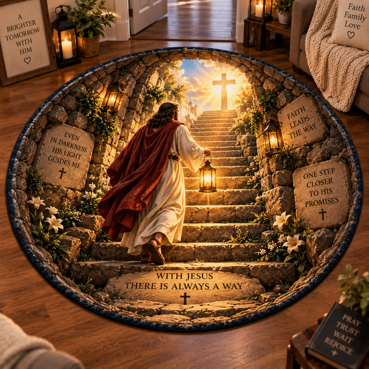 Walk in Faith – 3D Christian Story Round Rug Collection ✨
