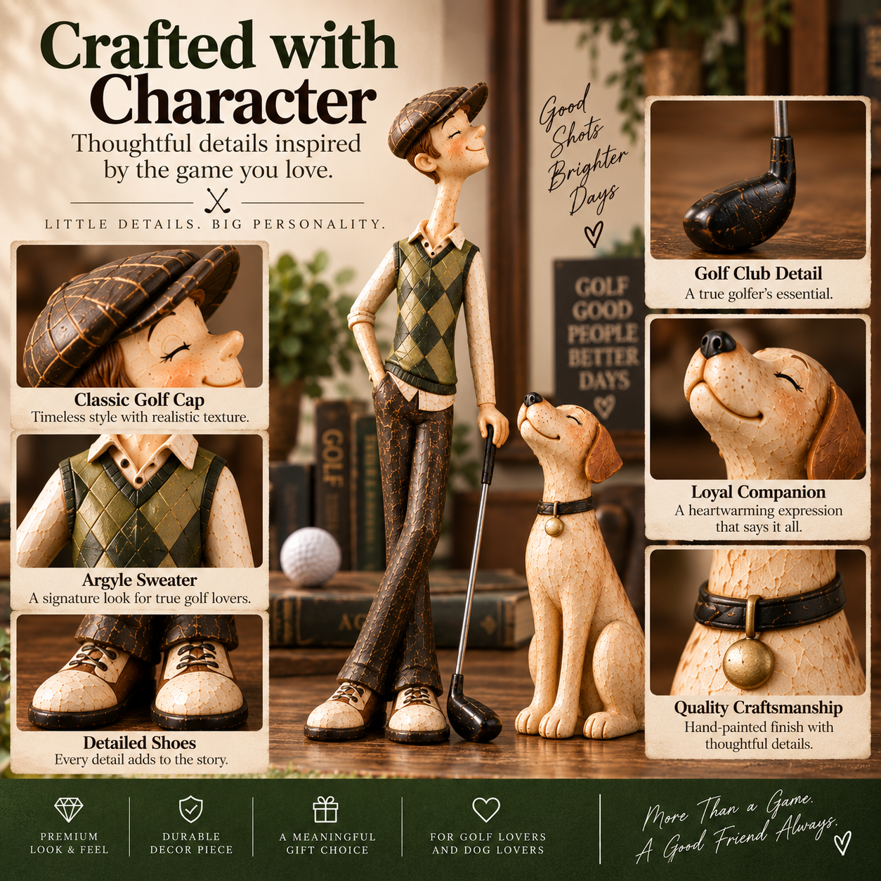 ⛳ Golfer & Loyal Dog Figurine Set 🐾 – Heartwarming Golf Decor & Unique Gift for Golf Lovers