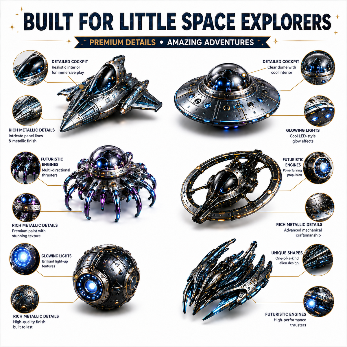 Alien Spaceship Advent Calendar 2026, 24 Days of Unique Spacecraft Toys, Christmas Countdown Calendar with 24 Different Alien Spaceships, Space Gifts for Kids Boys Girls