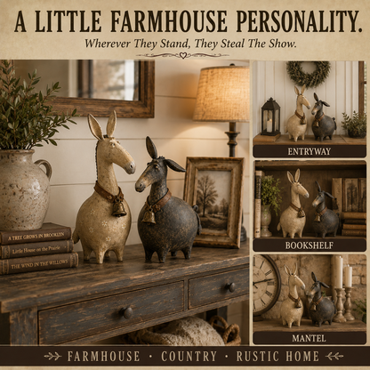 The Stubborn Pair – Rustic Donkey Couple Figurines, Farmhouse Folk Art Decor & Meaningful Anniversary Gift