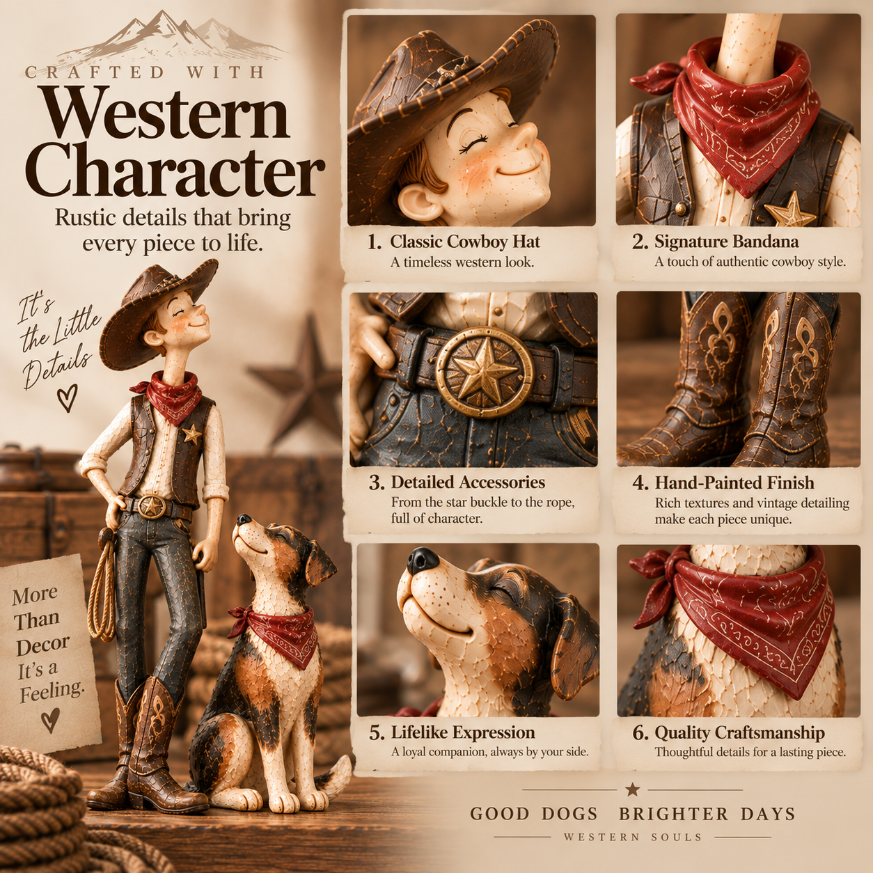 Cowboy & Loyal Dog Figurine Set – Rustic Western Home Decor & Gift for Men