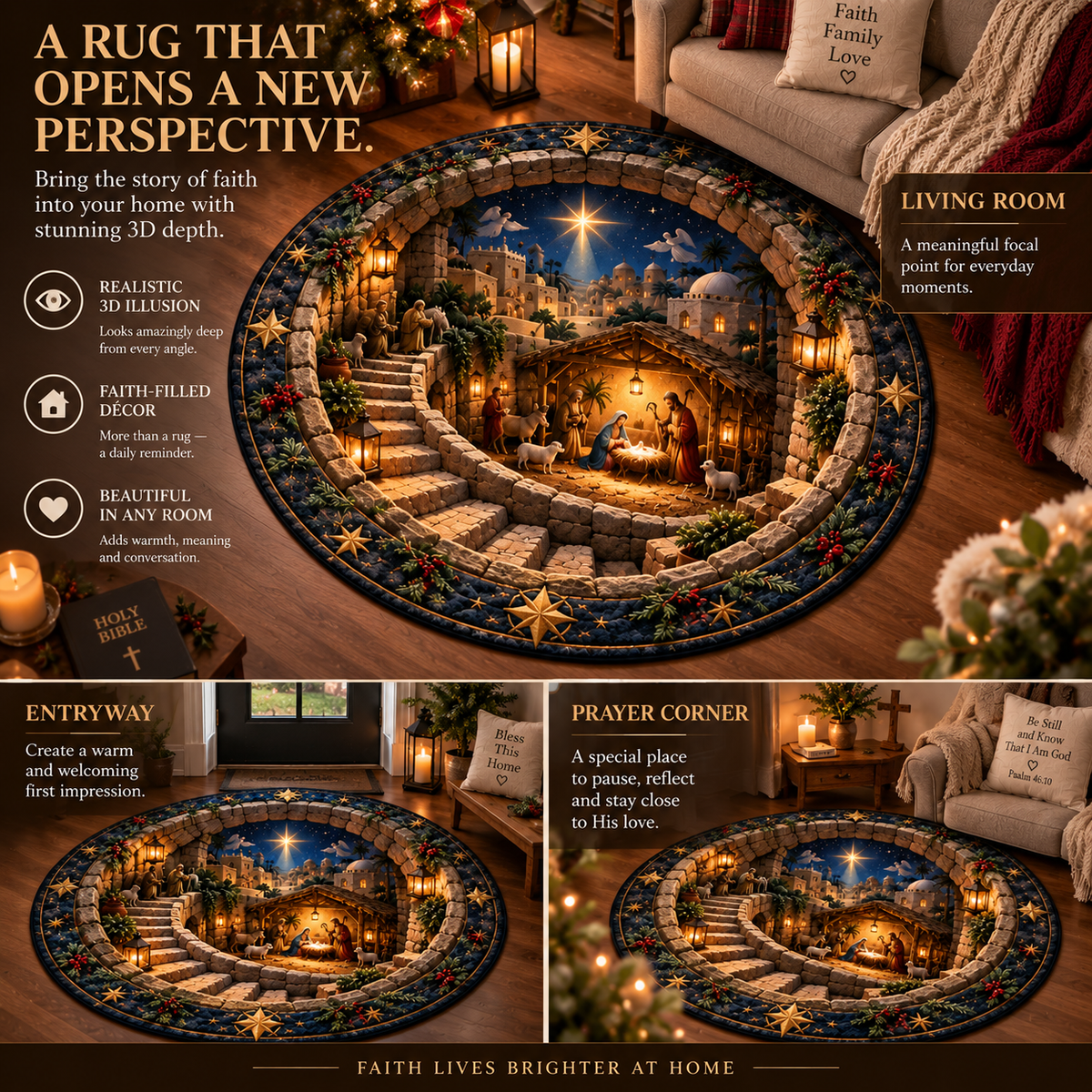Walk in Faith – 3D Christian Story Round Rug Collection ✨