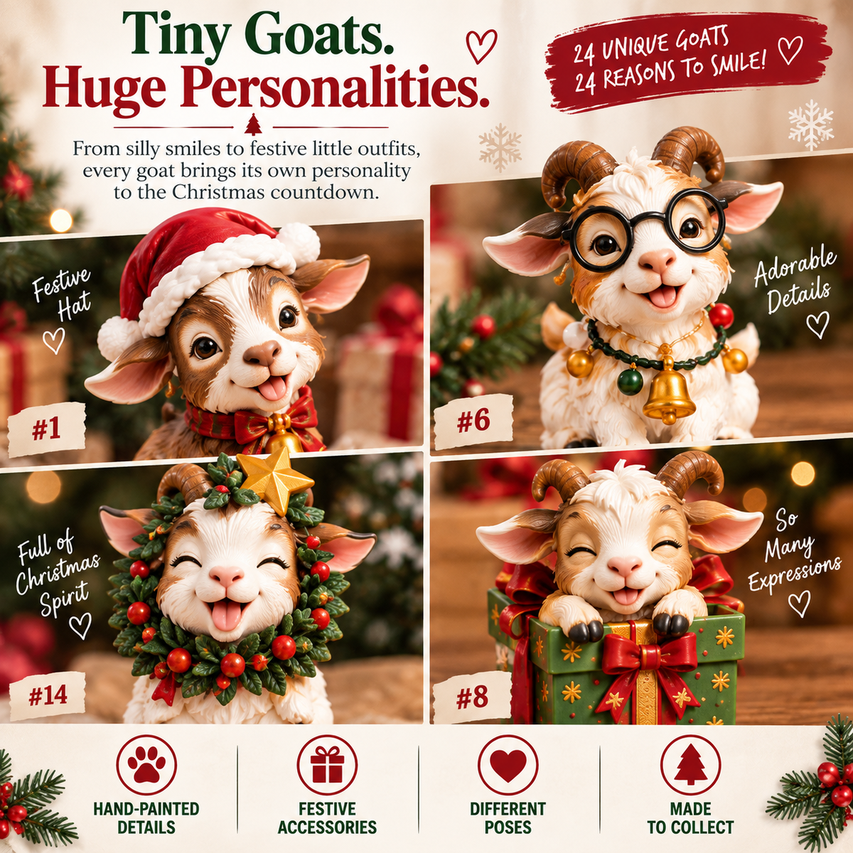 Goat Advent Calendar – 24 Days of Goat-y Goodness, 24 Unique Christmas Goat Collectibles