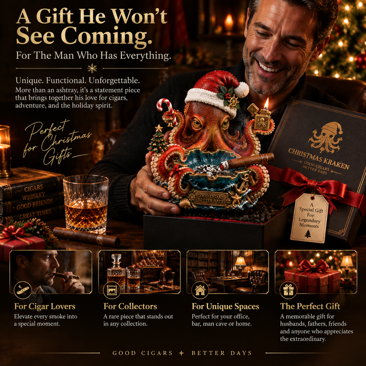 🐙 Christmas Kraken Cigar Rest – Nautical Collector’s Edition