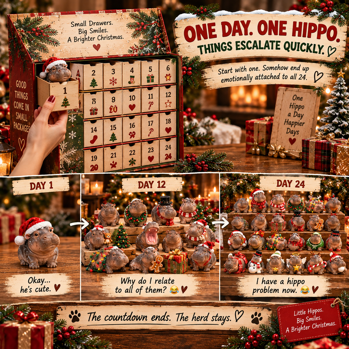 🦛🎄24 Hippos. 24 Moods. – A Christmas Collection Full of Personality