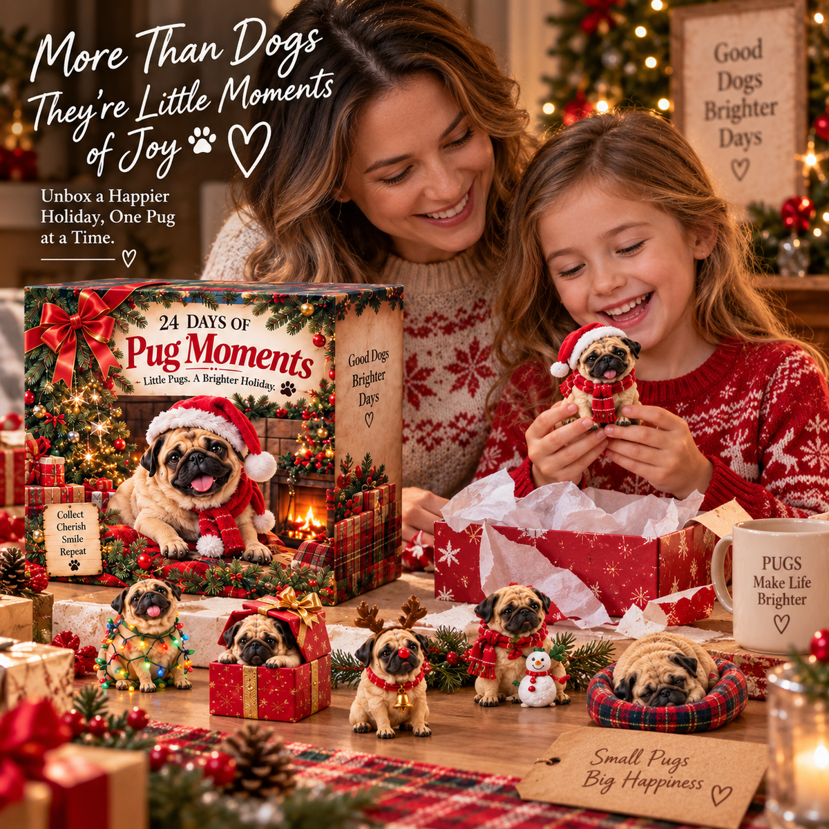 🐾 24 Days of Pug Moments – 24 Unique Pug Collectible Figurines