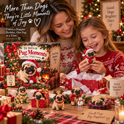 🐾 24 Days of Pug Moments – 24 Unique Pug Collectible Figurines