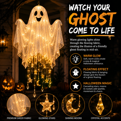 👻 Lighted Floating Ghost Hanging Chandelier – Halloween LED Porch Decoration