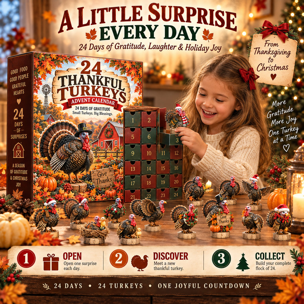 🦃 24 Thankful Turkeys – 24 Days of Gratitude Holiday Countdown