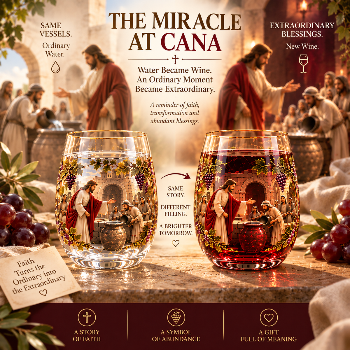 The Miracle at Cana – Water to Wine Faith Glass Set