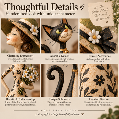 Whimsical Lady & Cat Figurine Set – Vintage-Inspired Home Decor for Cat Lovers