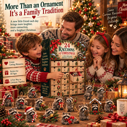 🦝🎄 24 Little Christmas Troublemakers – Raccoon Ornament Collection
