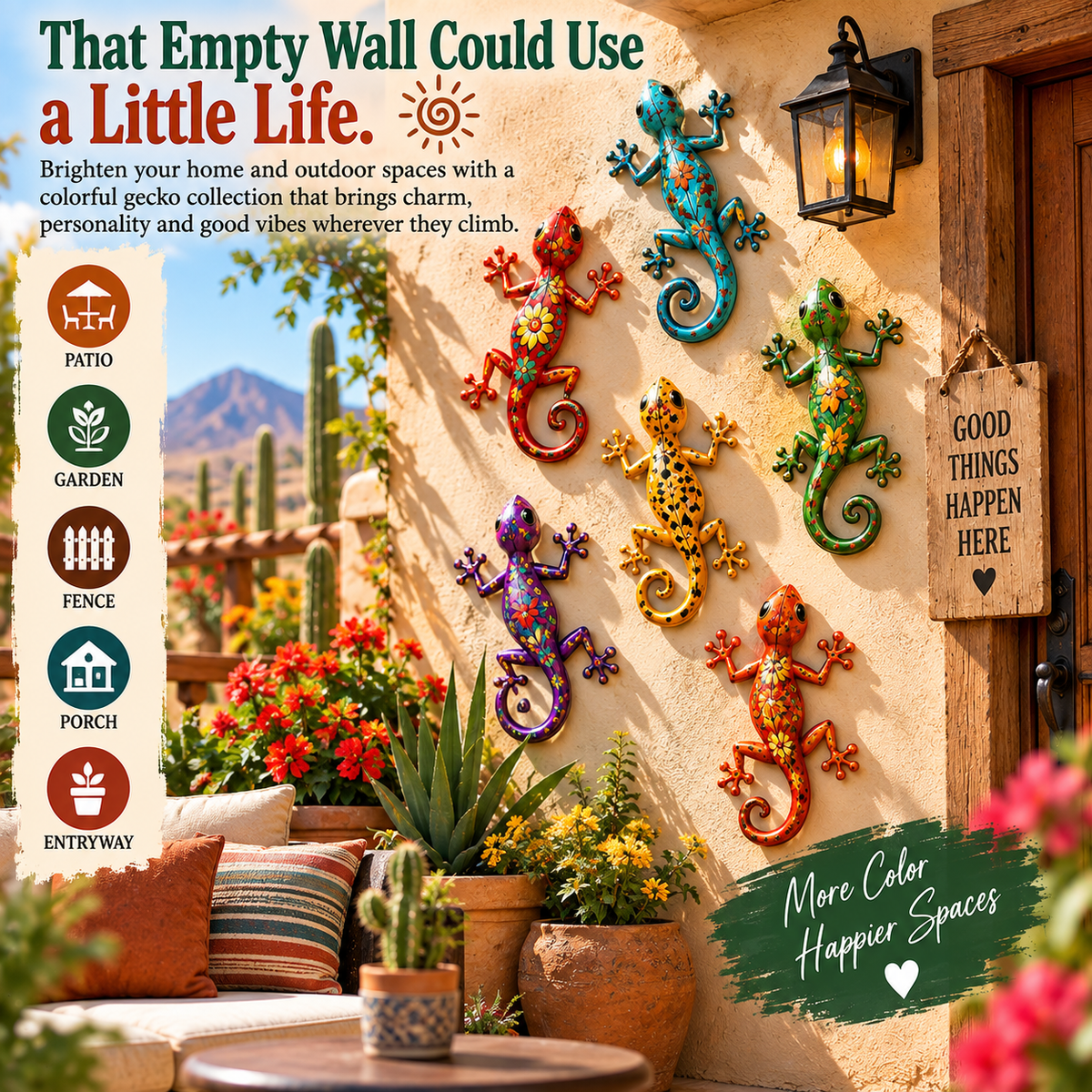 🦎 12-Piece Southwestern Gecko Wall Art Collection
