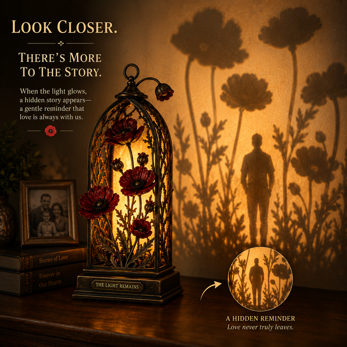 The Light Remains Memorial Poppy Lantern – Warm Remembrance Light & Meaningful Sympathy Keepsake