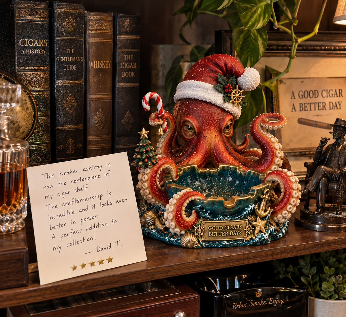🐙 Christmas Kraken Cigar Rest – Nautical Collector’s Edition