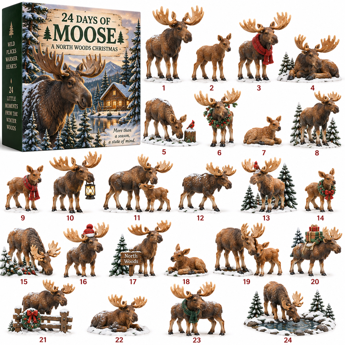 🌲24 Days of Moose – 24-Piece North Woods Christmas Collection