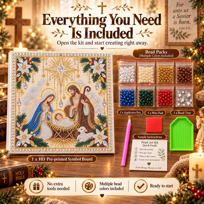 ⏳ Last Day 50% OFF – ✝️ Beginner-Friendly Christian Pearl Bead Art Kit | Pre-Printed Design with Built-In Wooden Frame & Complete Tools 💕