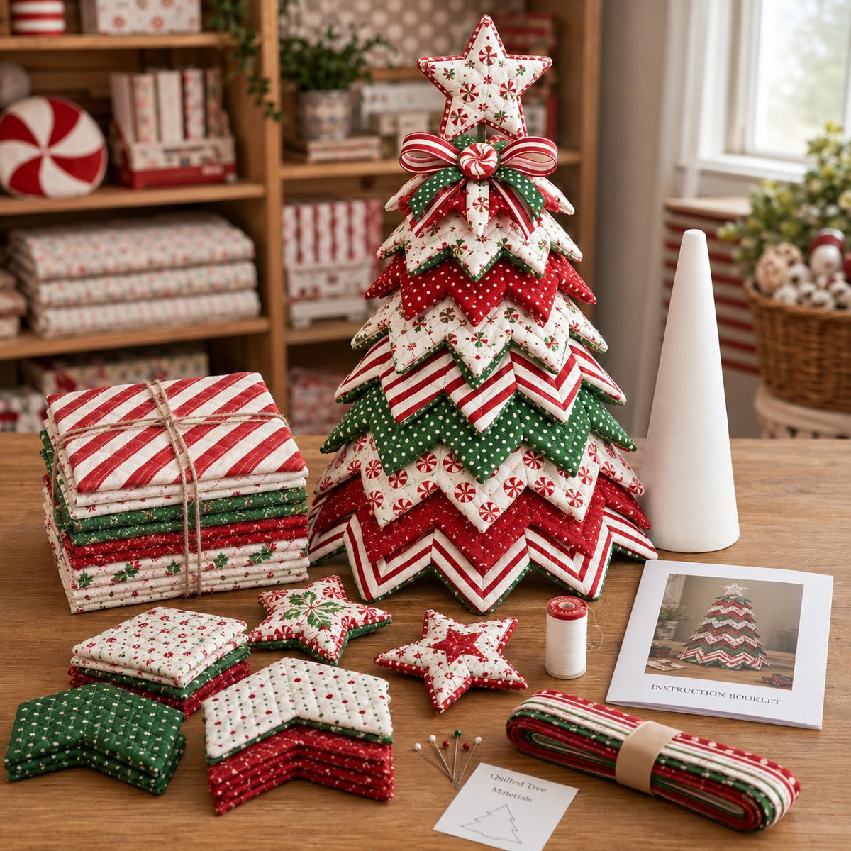 🔥LAST DAY 69% OFF🎄 DIY Quilted Santa Christmas Tree Kit – Handmade Holiday Craft & Festive Tabletop Decor