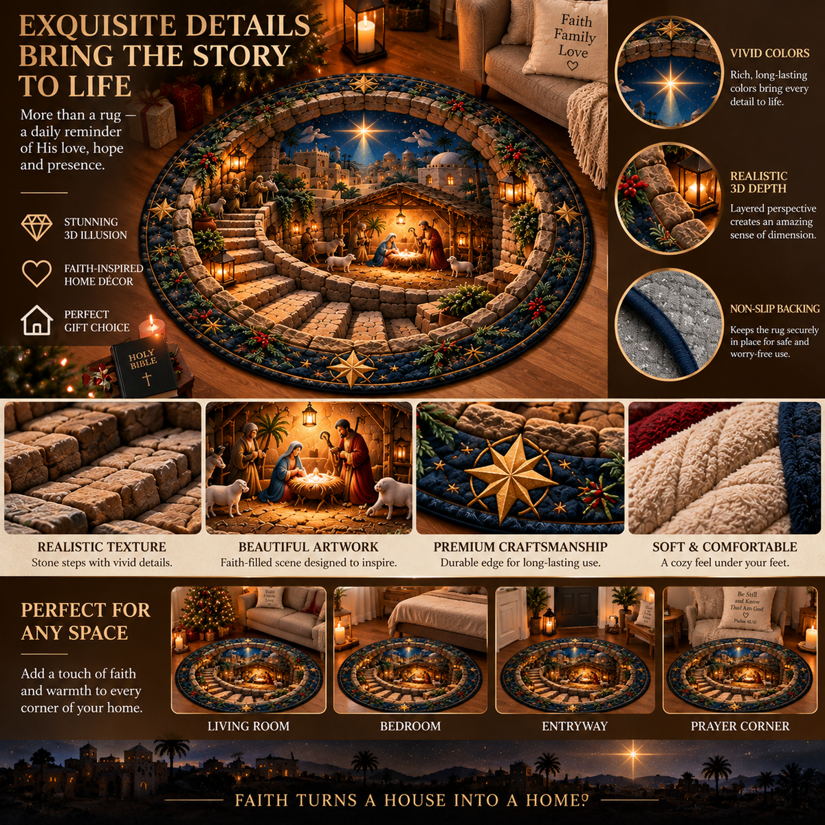 Walk in Faith – 3D Christian Story Round Rug Collection ✨
