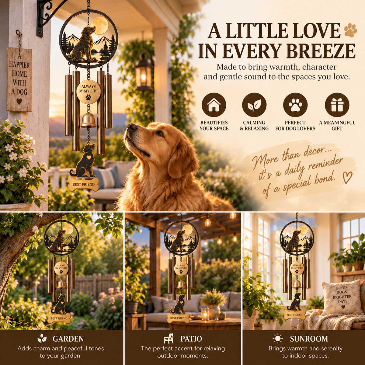 🐾 Always By My Side – Dog Lover Wind Chime with Memory Bell 🔔